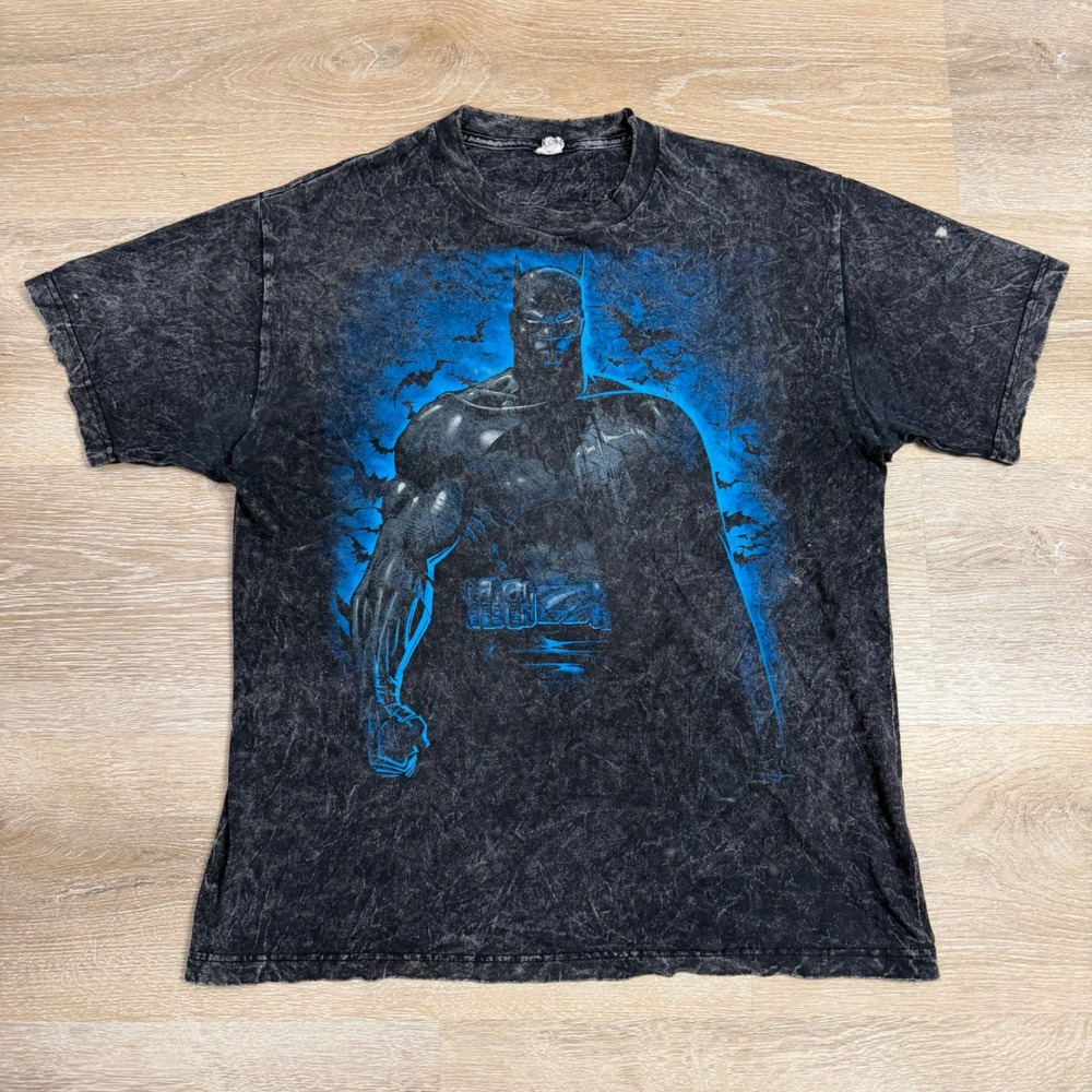 Batman Graphic T-Shirt Mens Large Alstyle Acid Wash Blue Black DC Comics Tee